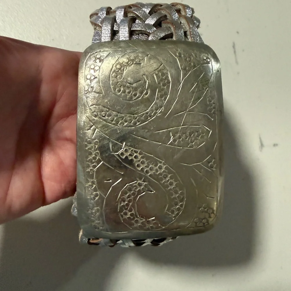 Gerard Darel Silver Braided Belt Western Buckle Rodeo Boho Southwestern